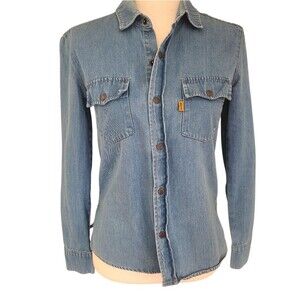 vintage levi's (90s) orange tab snap closure denim workshirt made in USA size XS